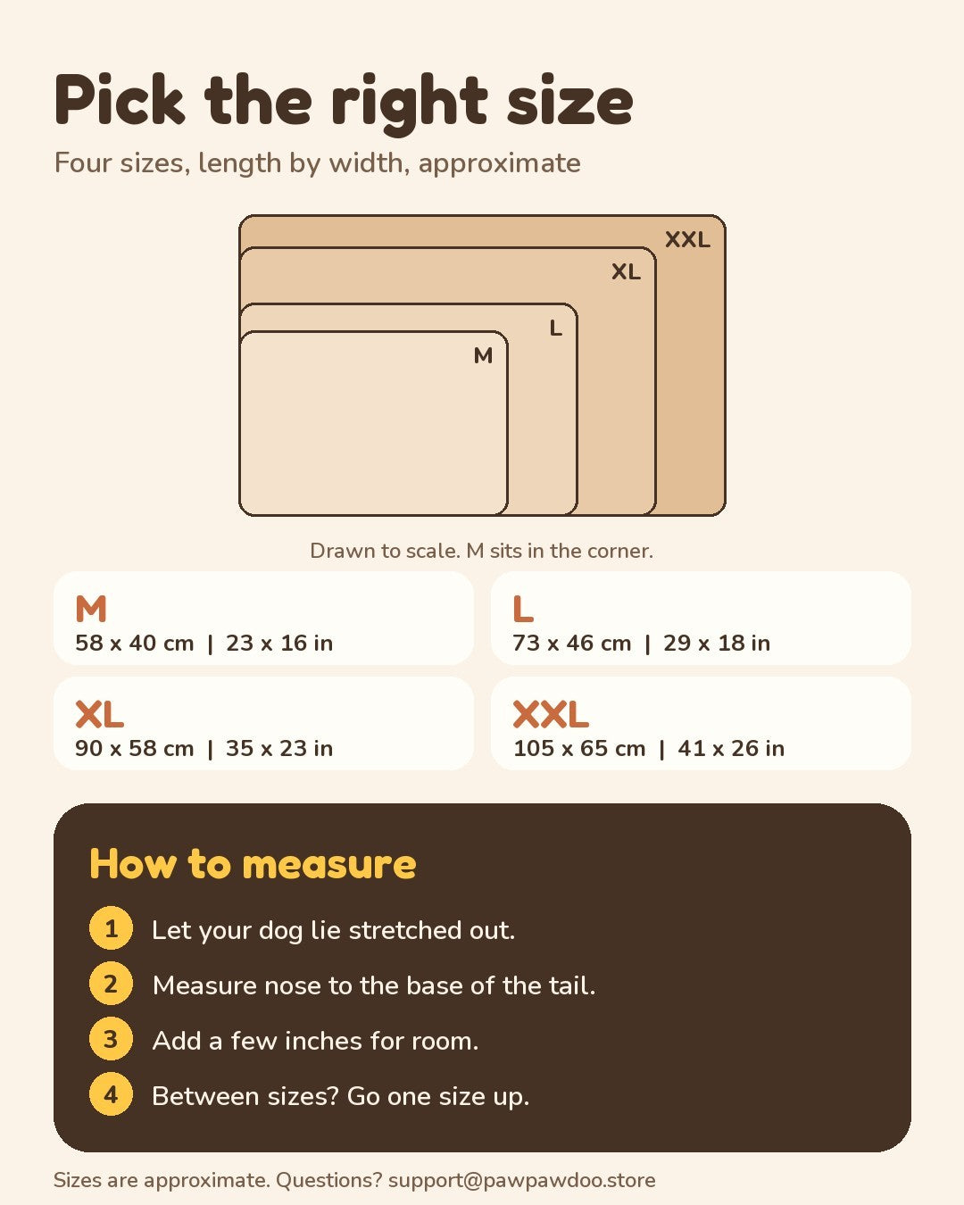 Support Bolster size guide: M, L, XL and XXL dimensions and how to measure your dog