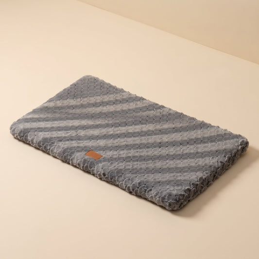 PawPawDoo Support Bolster flat plush crate mat in grey, studio view