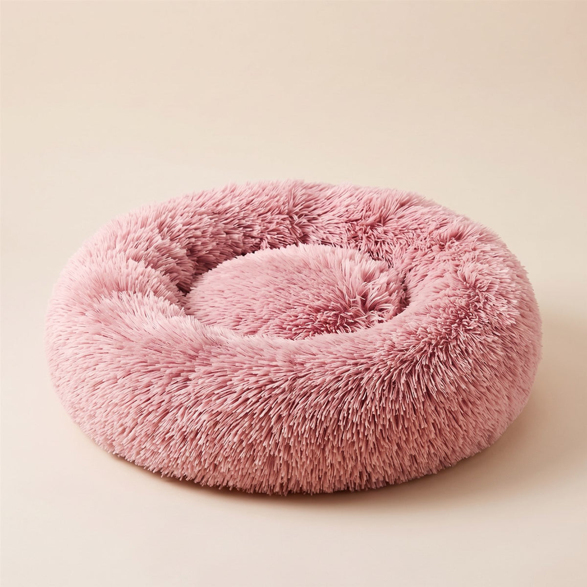 PawPawDoo Cozy Nest round plush bed in gradient rose, studio view