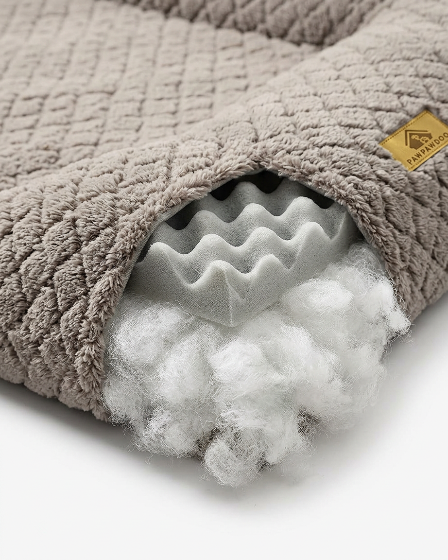 Cutaway view of the PawPawDoo Support Bolster Bed's sponge cushioning and fill
